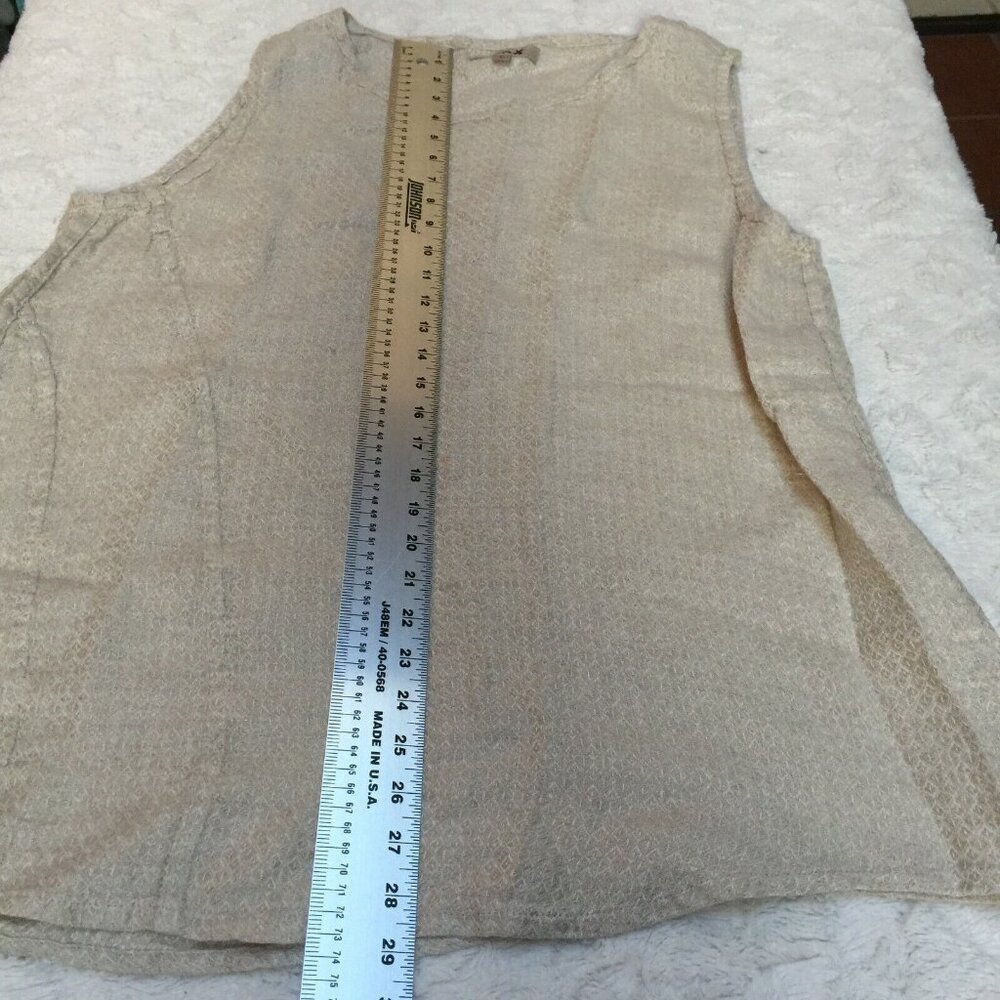Flax Womens Scoop Neck Sleeveless Linen Tank Top Geometric Tan Large New - Picture 7 of 7